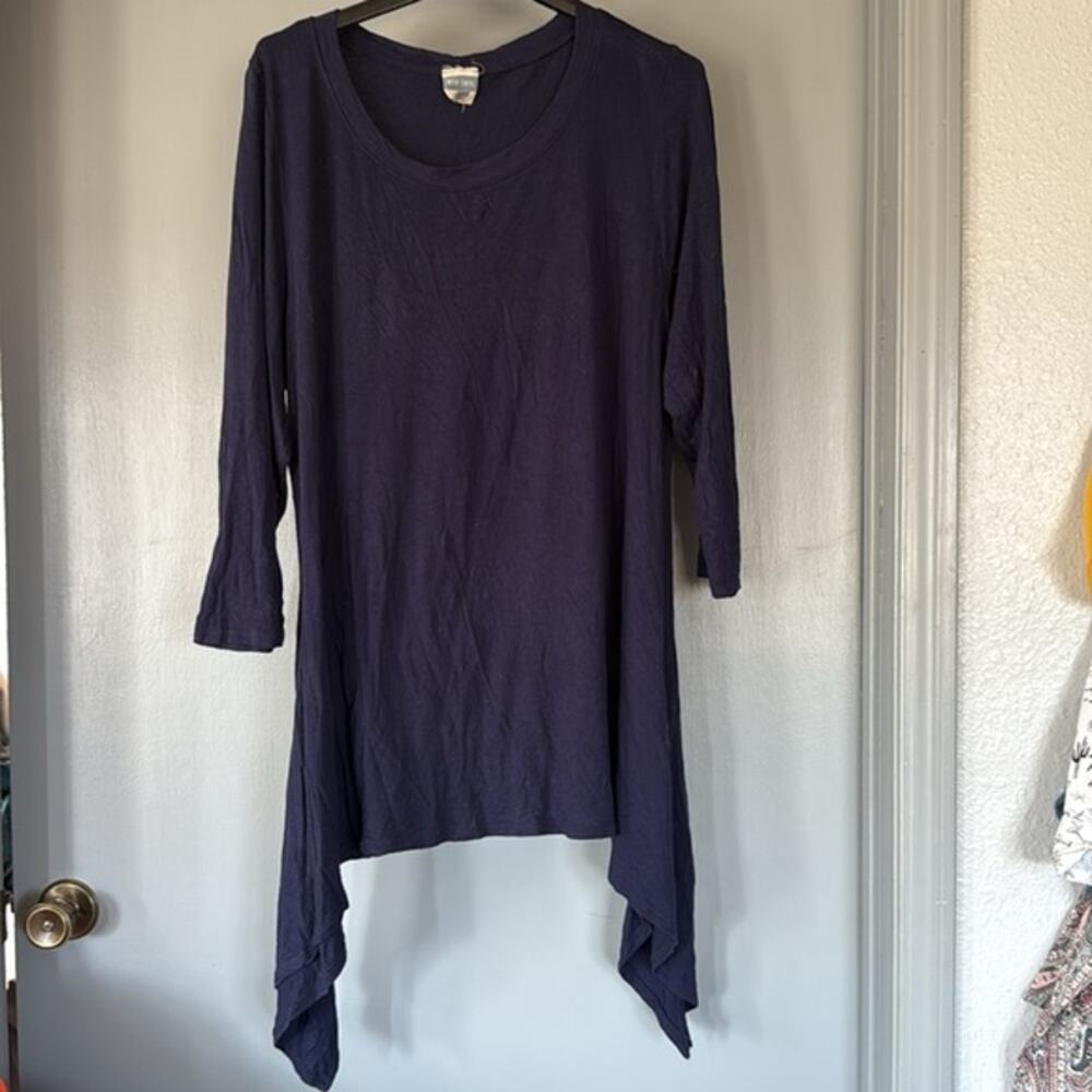 Vtg Meri Skye Navy Blue Women's Pullover Top Scoop Neck Asymetrical Hem sz 2X